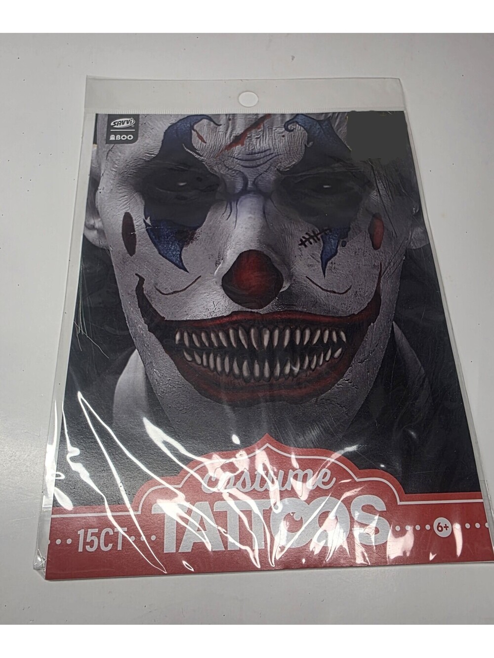 Creepy Clown Face Tattoos Halloween Costume New Savvi 15 pieces